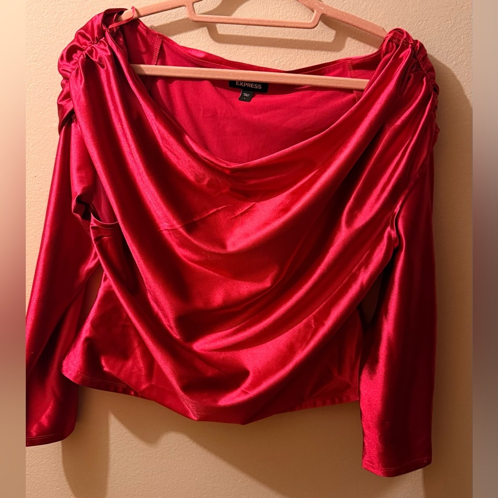 Express Women's Vibrant Red Drape Blouse